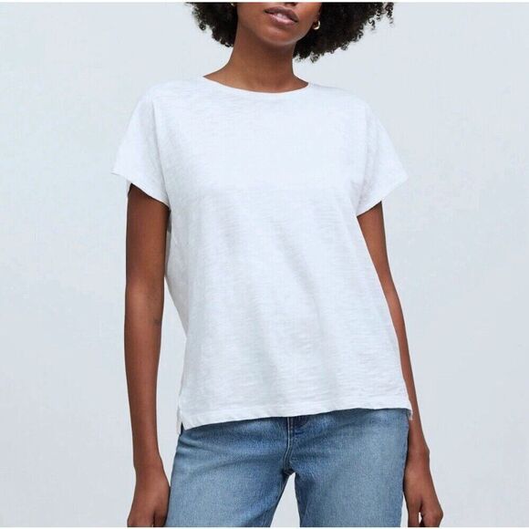 MADEWELL Tee Women Small Dolman-Sleeve White Slub Cotton Crewneck T-Shirt NP760 - Picture 1 of 14